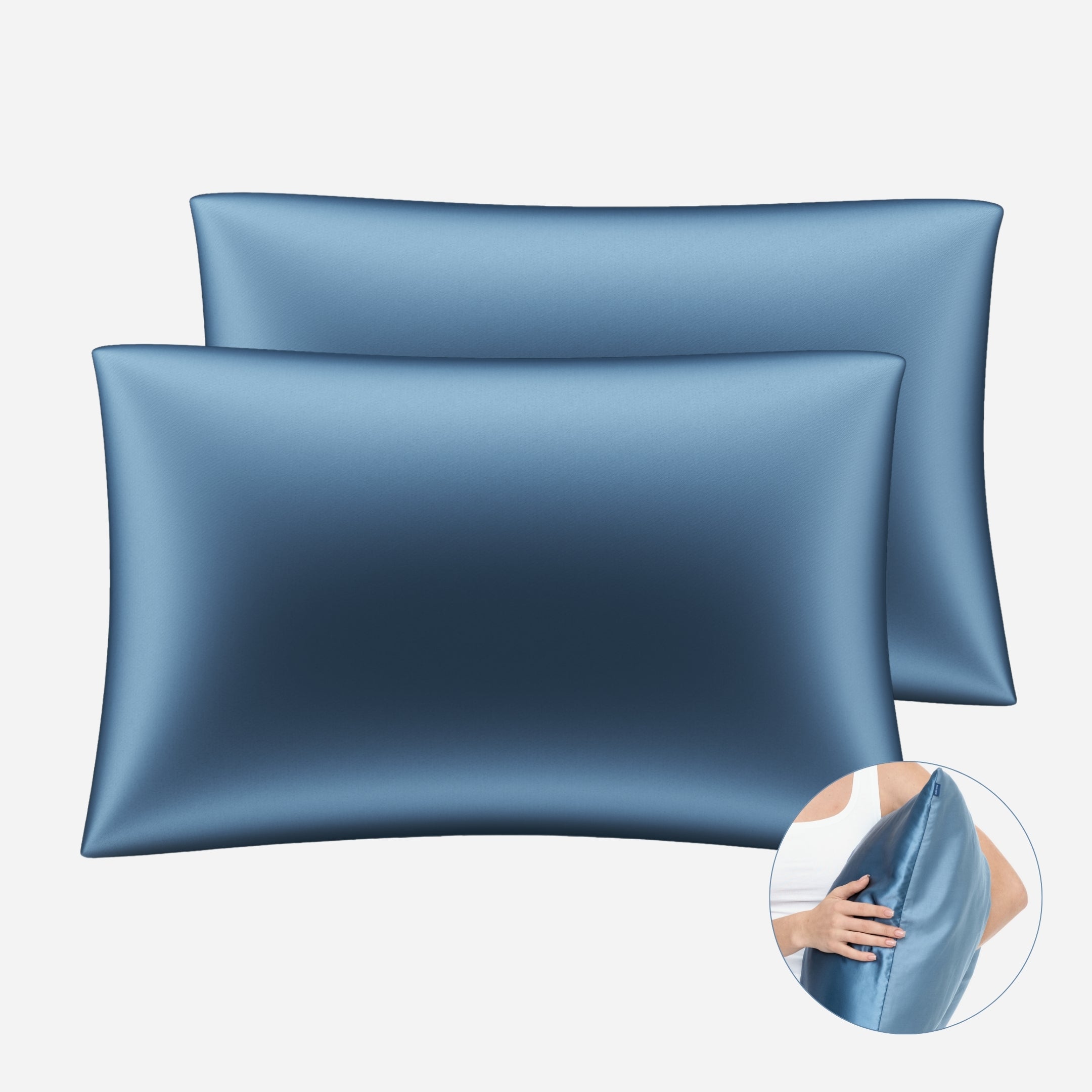 One-Sided Silk Pillowcase Set (2pcs) - MOLODO Blue