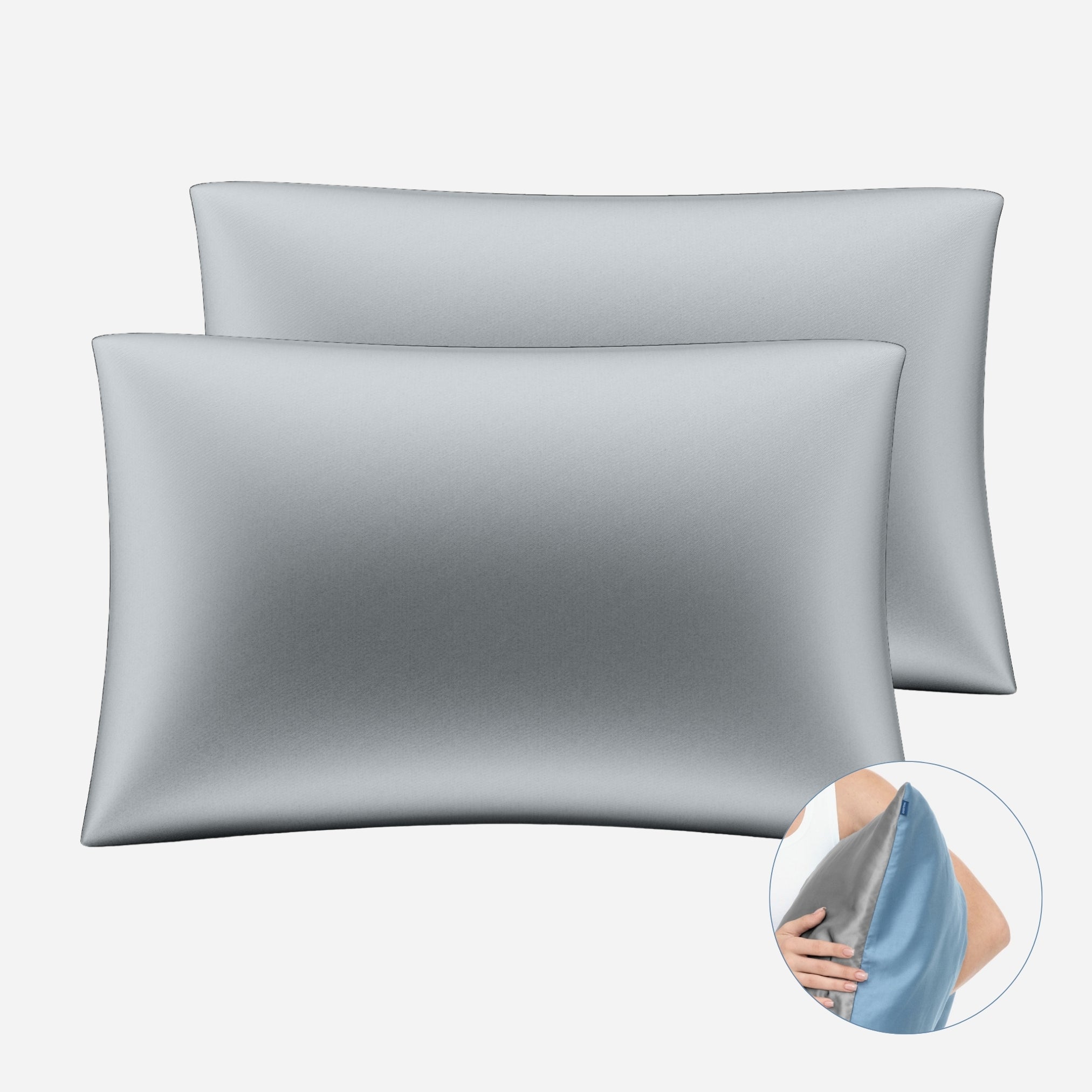 One-Sided Silk Pillowcase Set (2pcs) - Stone Grey