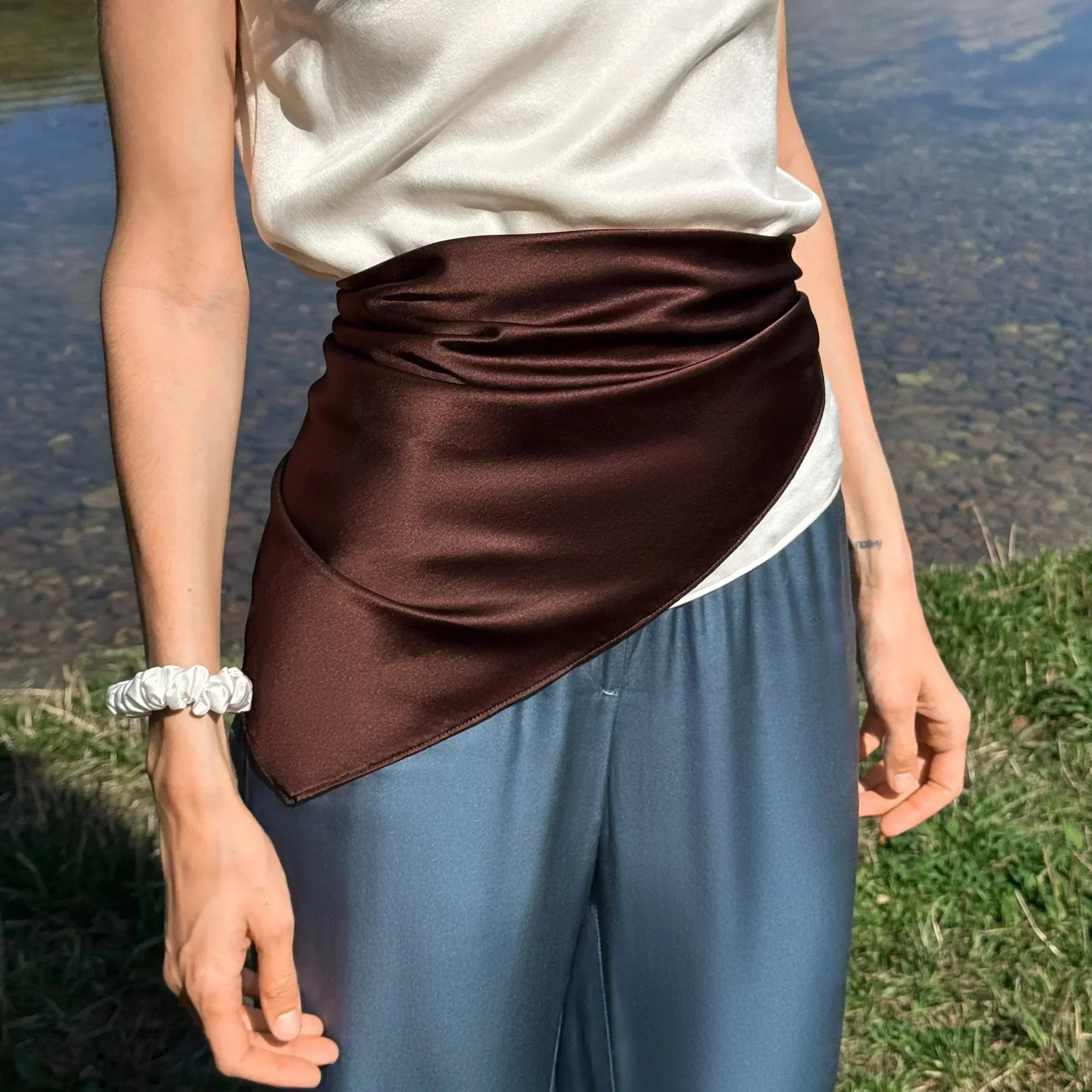 Pure Silk Scarf - Brown