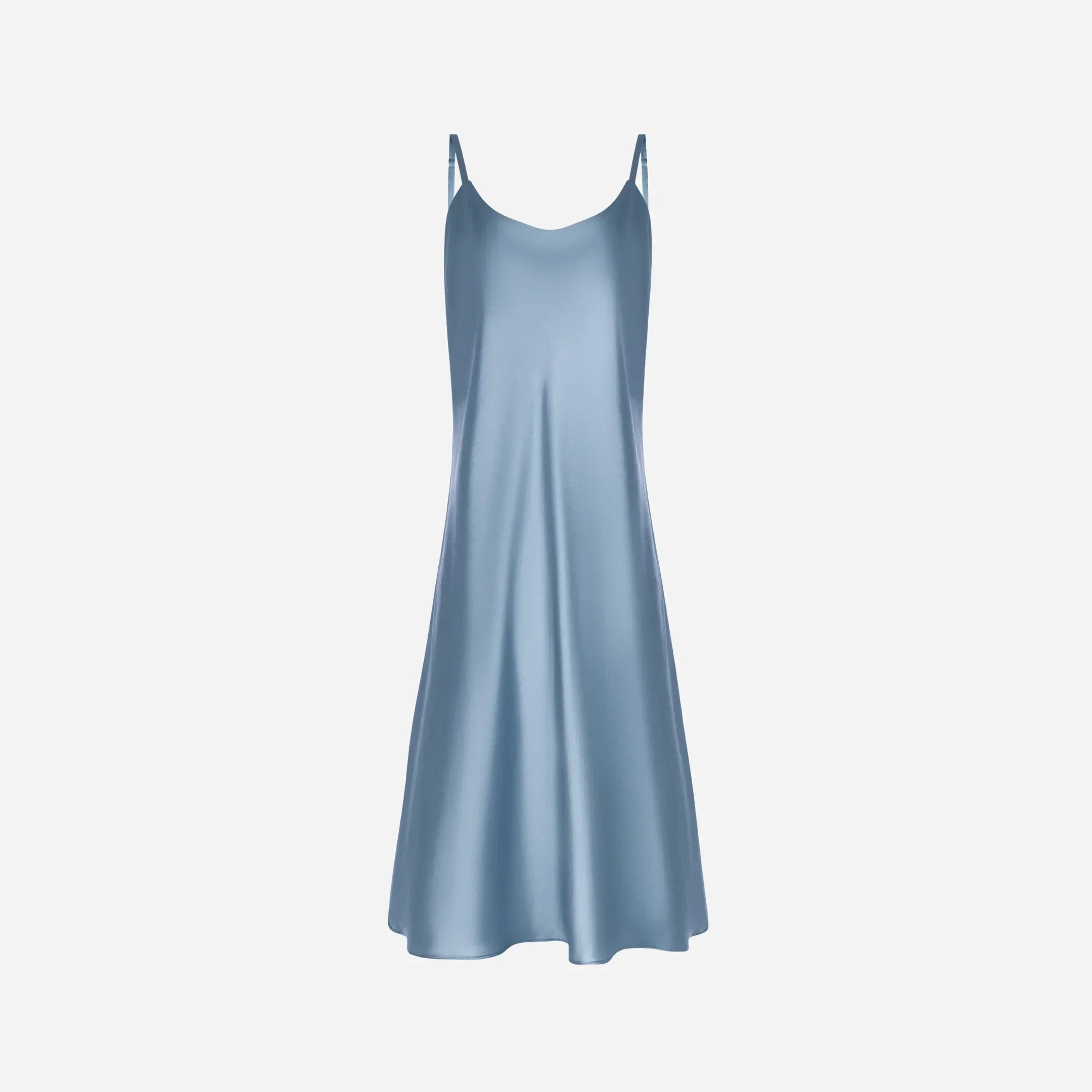 la perla slip dress The Silk Re-Nou asymmetrical shoulder strap design. La Perla Light Blue Night